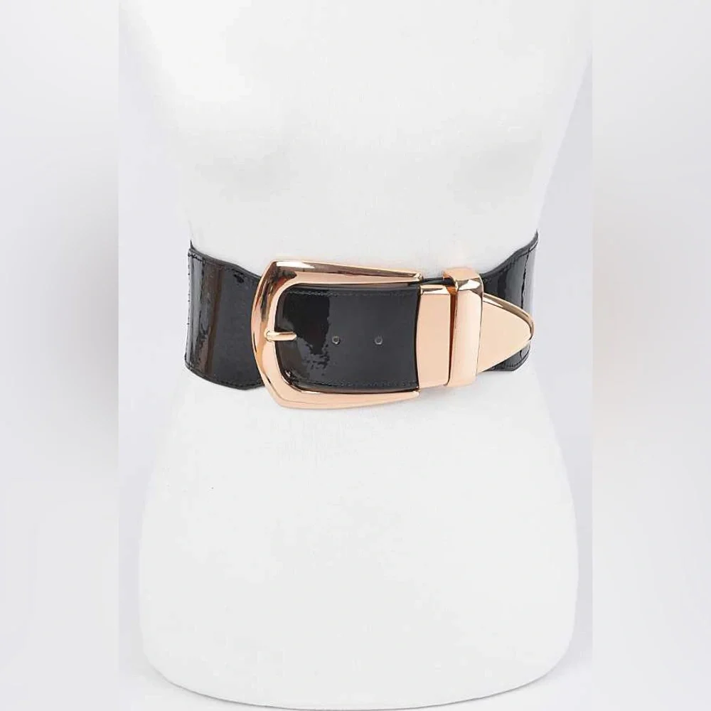 Gold Metal Wide Waist Adjustable Statement Belt